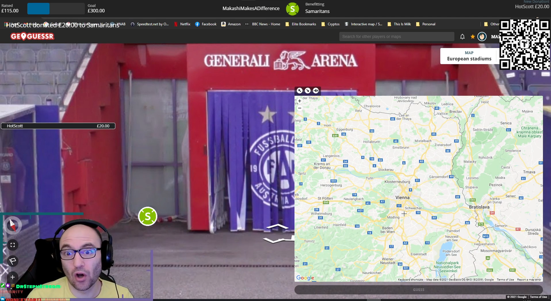 Photograph of Joe Triccas livestreaming GeoGuesser for charity